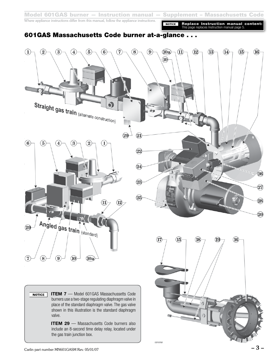 601gas massachusetts code burner at-a-glance | Carlin 601GAS Mass Code Supp. User Manual | Page 3 / 8