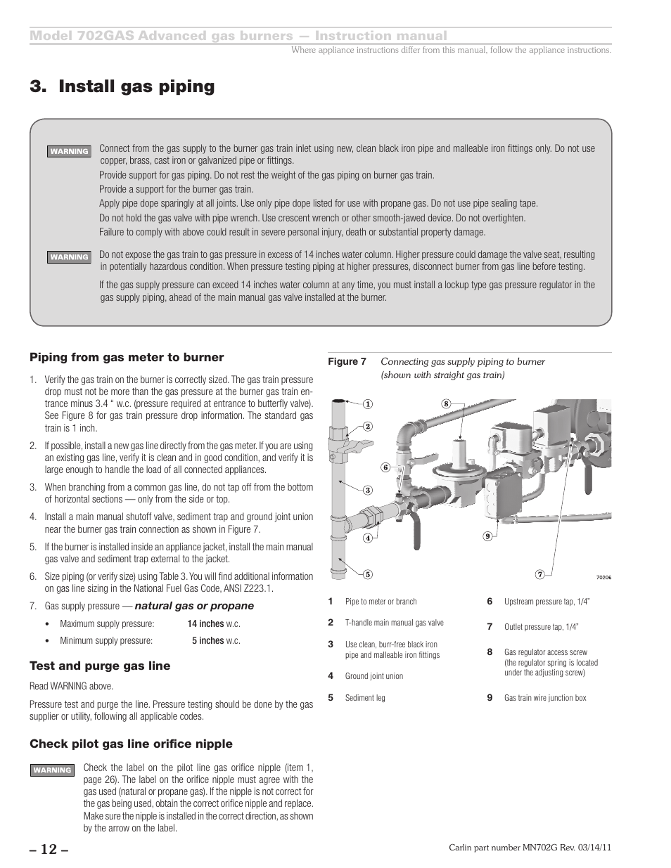 Install gas piping | Carlin 702GAS Inst Manual User Manual | Page 12 / 32