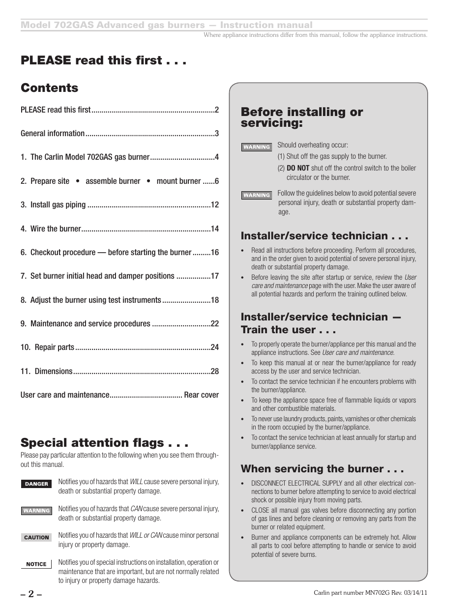 Carlin 702GAS Inst Manual User Manual | Page 2 / 32