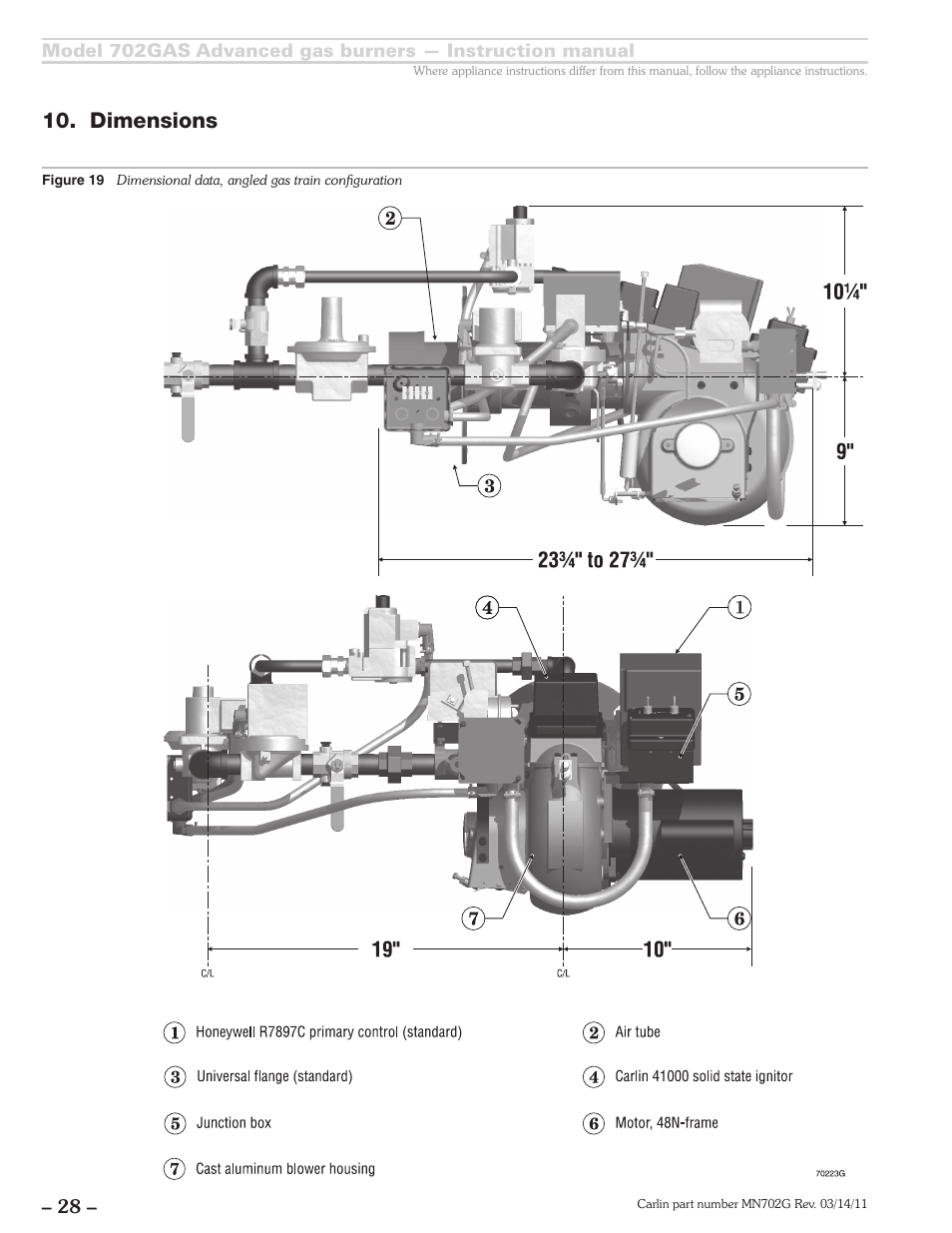 Dimensions | Carlin 702GAS Inst Manual User Manual | Page 28 / 32