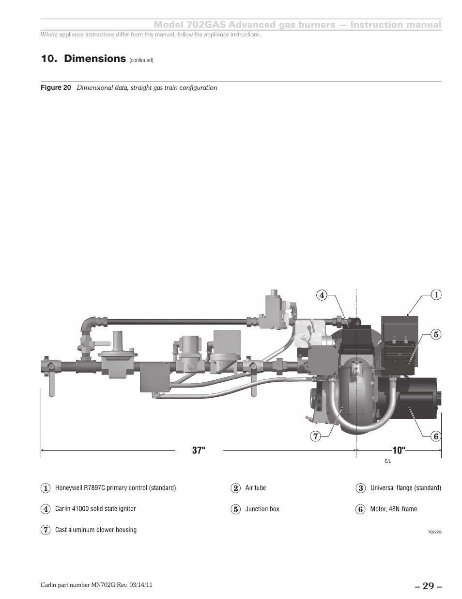 Dimensions | Carlin 702GAS Inst Manual User Manual | Page 29 / 32
