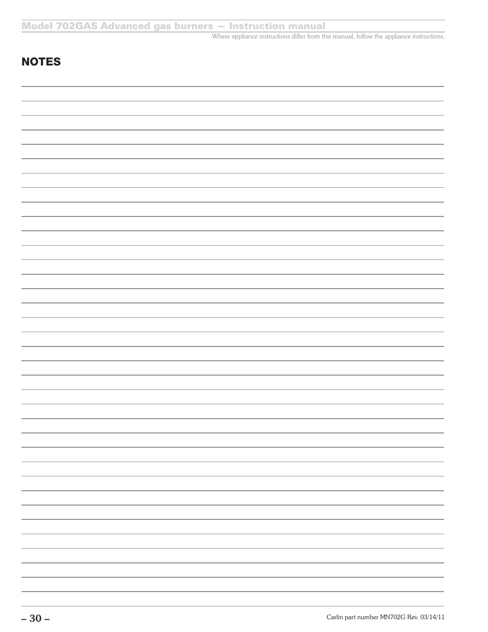 Carlin 702GAS Inst Manual User Manual | Page 30 / 32
