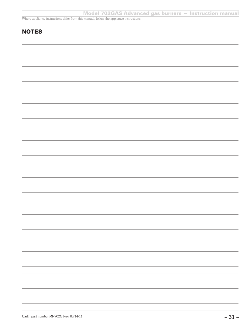 Carlin 702GAS Inst Manual User Manual | Page 31 / 32
