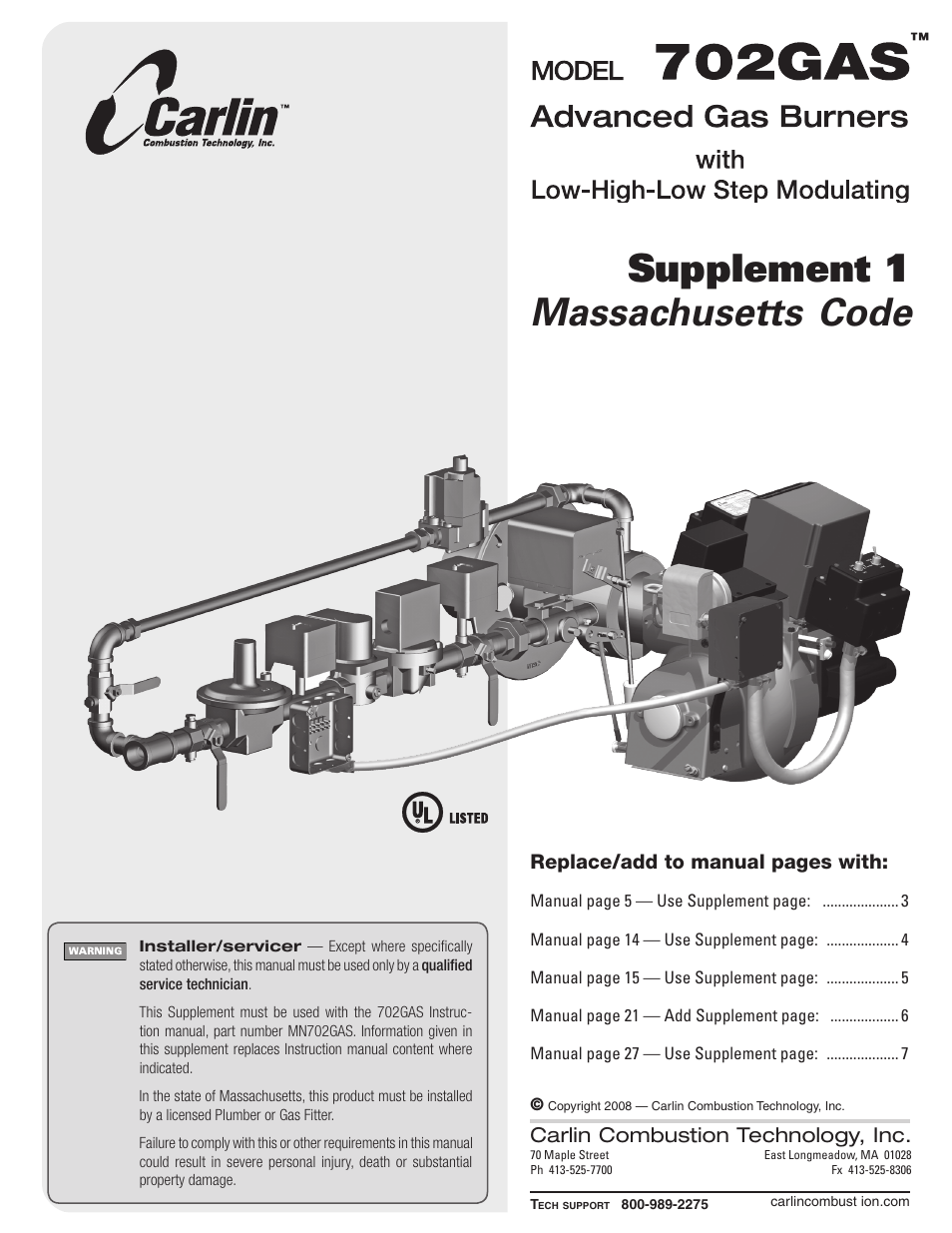 Carlin 702GAS Supp. User Manual | 8 pages