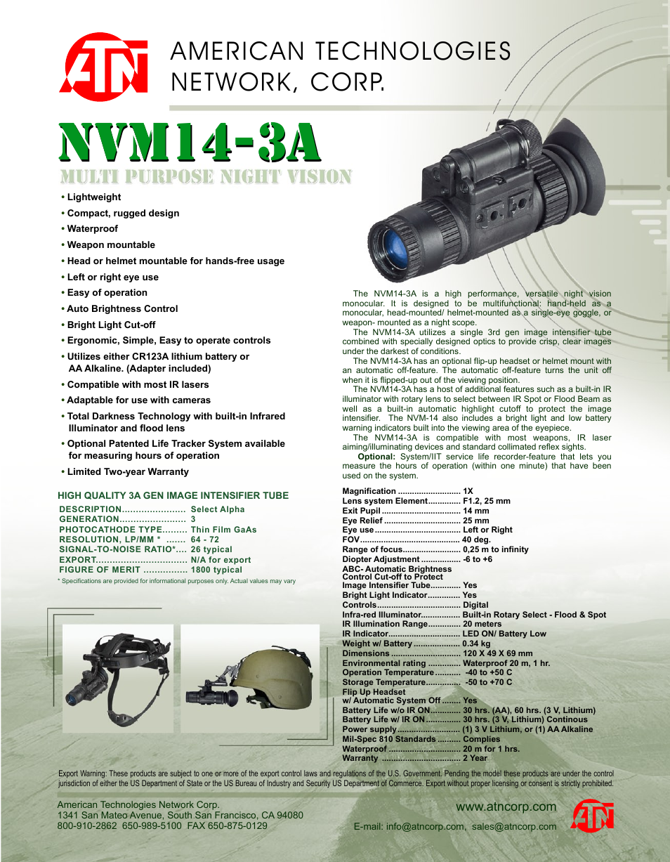 ATN NVM14-3A User Manual | 1 page