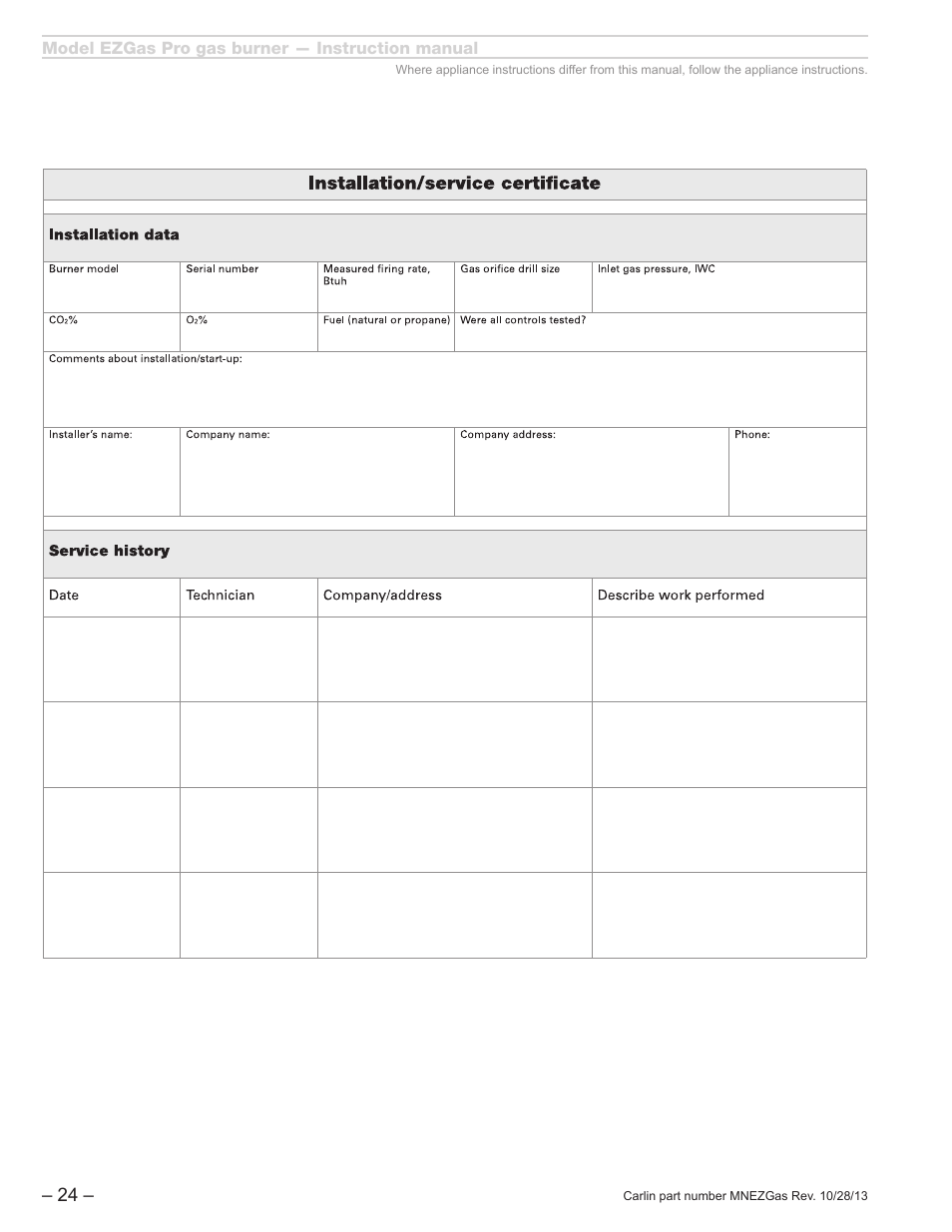 Carlin EZGasPro User Manual | Page 24 / 24