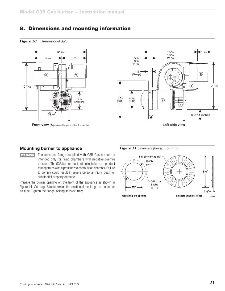 Dimensions and mounting information | Carlin G3B User Manual | Page 21 / 24