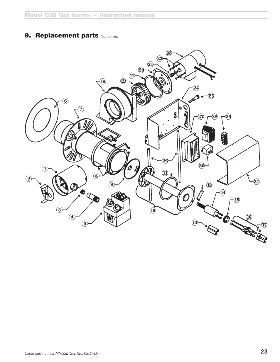 Replacement parts | Carlin G3B User Manual | Page 23 / 24