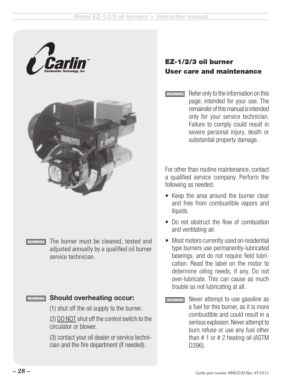 Carlin EZ-1/2/3 User Manual | Page 28 / 28