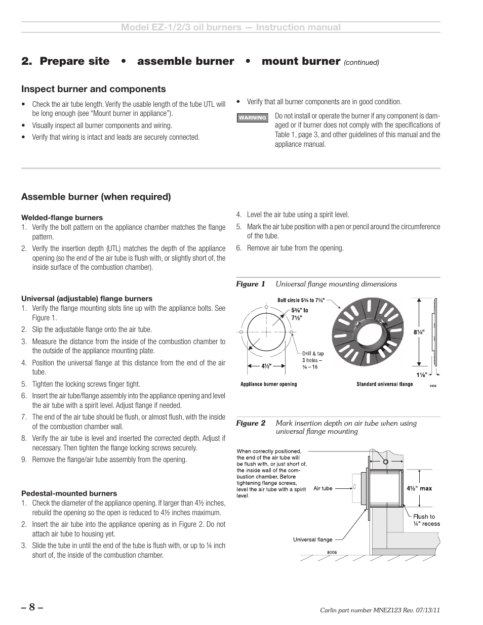 Prepare site • assemble burner • mount burner | Carlin EZ-1/2/3 User Manual | Page 8 / 28