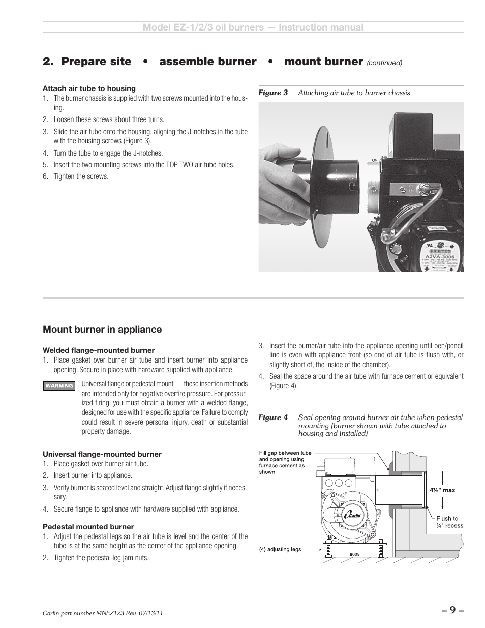 Prepare site • assemble burner • mount burner | Carlin EZ-1/2/3 User Manual | Page 9 / 28