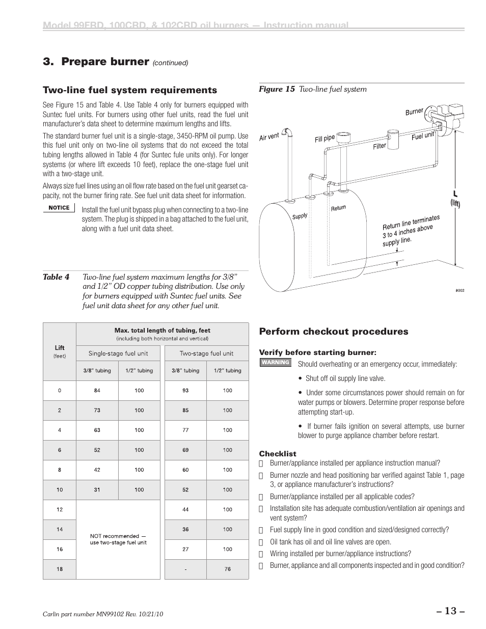 Prepare burner | Carlin 102CRD-99FRD-100CRD User Manual | Page 13 / 28