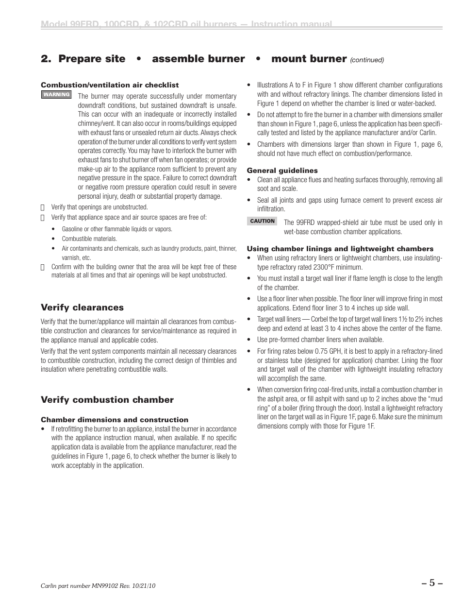 Prepare site • assemble burner • mount burner | Carlin 102CRD-99FRD-100CRD User Manual | Page 5 / 28