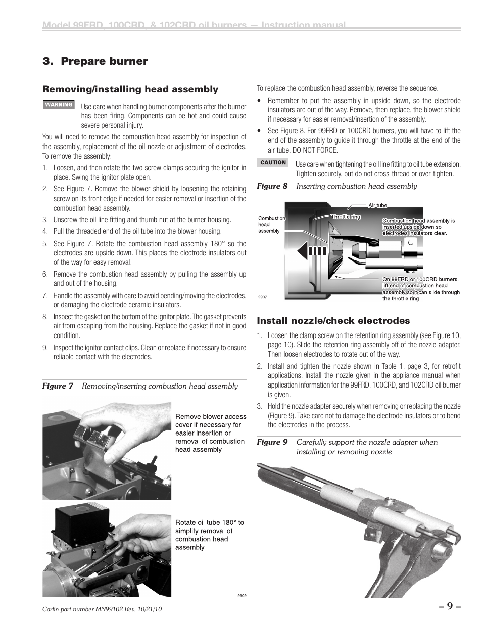 Prepare burner | Carlin 102CRD-99FRD-100CRD User Manual | Page 9 / 28