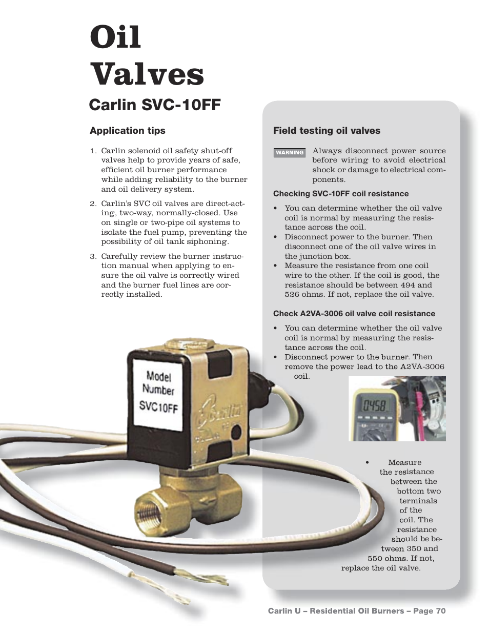 Oil valves, Carlin svc-10ff | Carlin Component Testing User Manual | Page 4 / 11