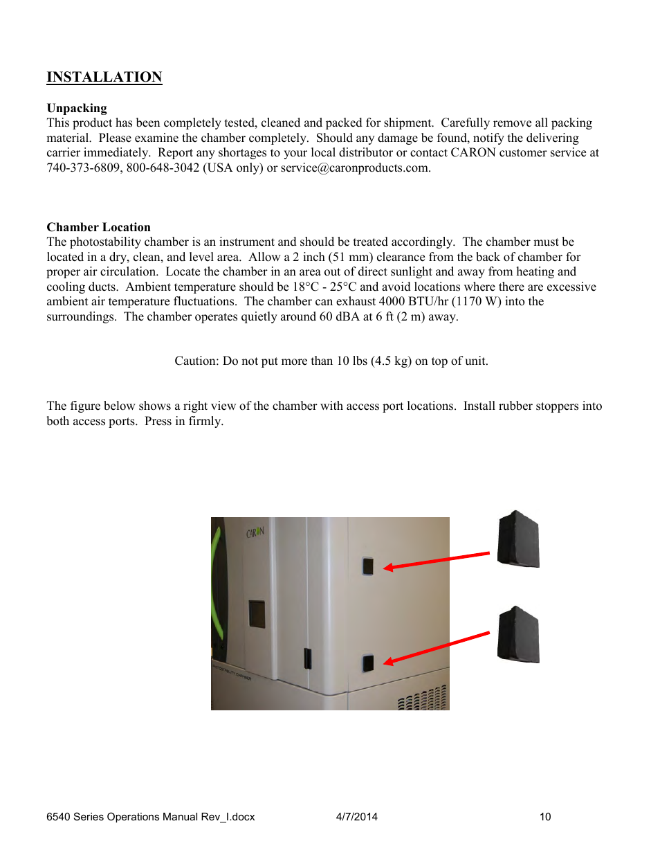 Installation | Caron 6545 User Manual | Page 10 / 68