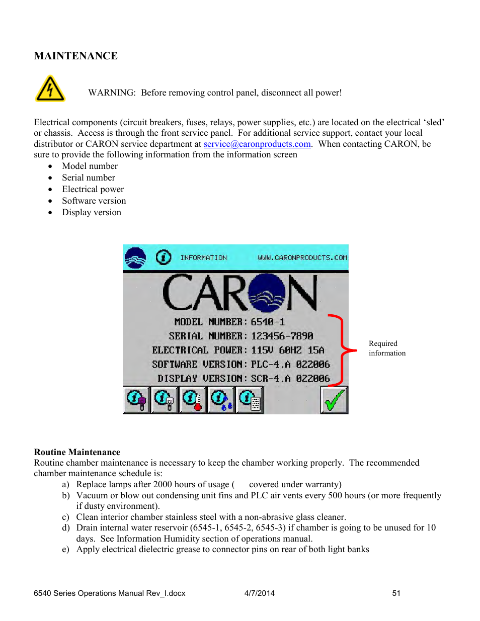 Maintenance | Caron 6545 User Manual | Page 51 / 68