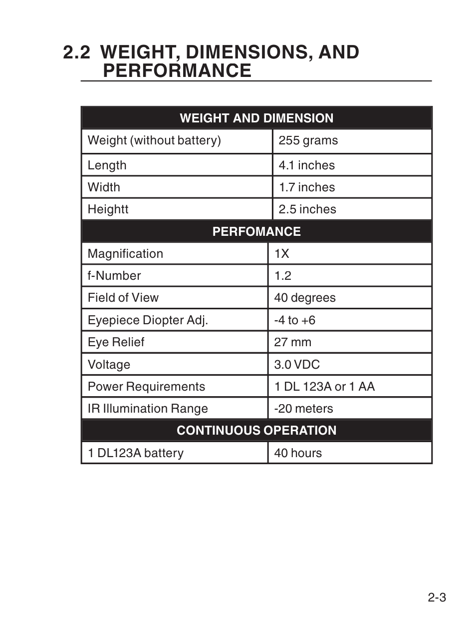 2 weight, dimensions, and performance | ATN NVM14 User Manual | Page 17 / 62