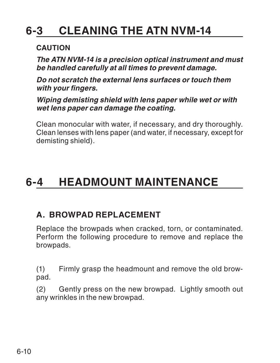 3 cleaning the atn nvm-14, 4 headmount maintenance | ATN NVM14 User Manual | Page 52 / 62