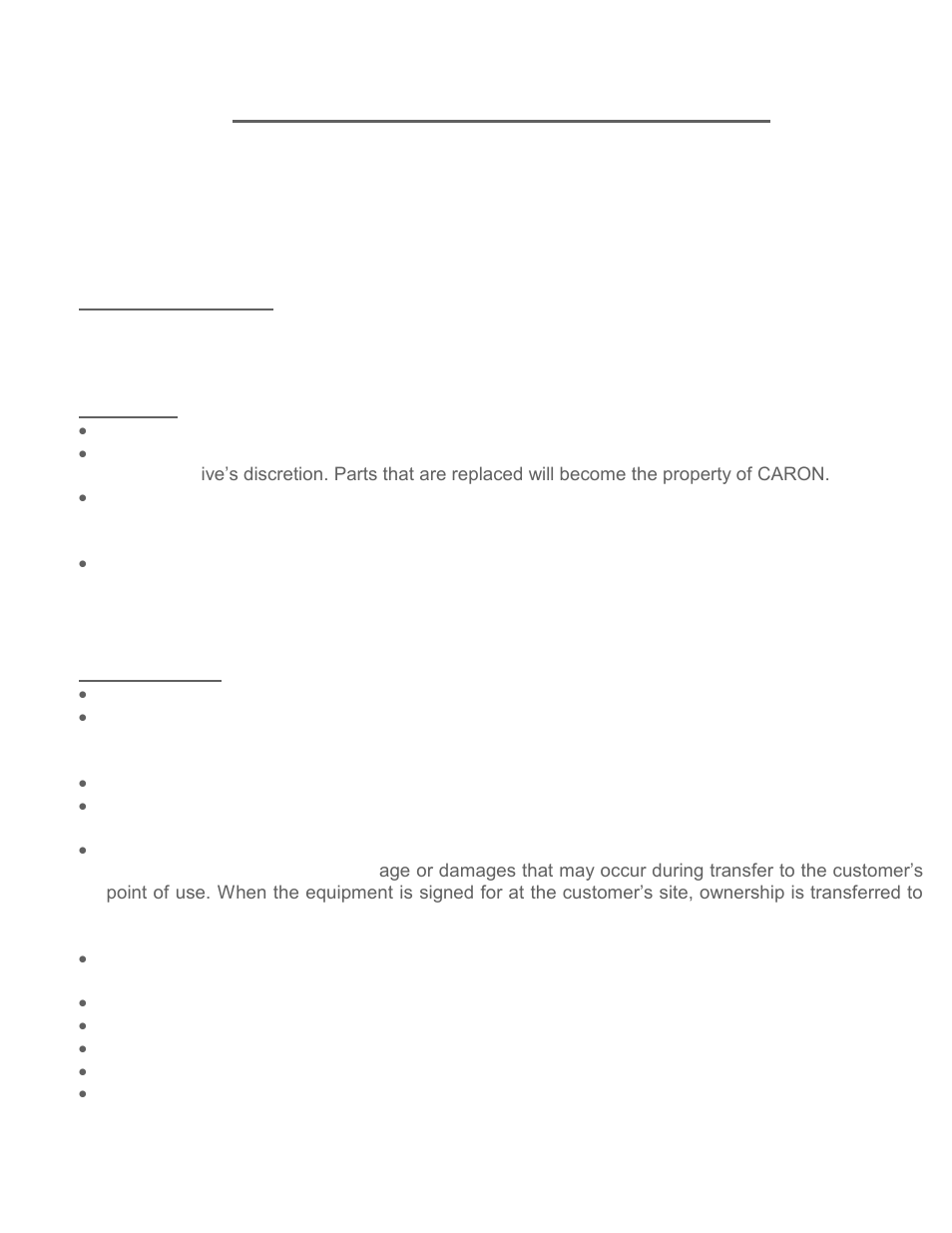 Equipment international limited warranty | Caron 2050 User Manual | Page 6 / 21