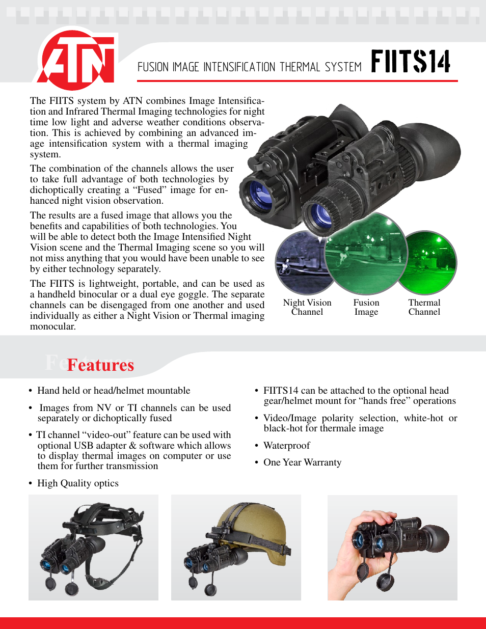 ATN Fusion Image Intensification Thermal System FIITS14 User Manual | 2 pages