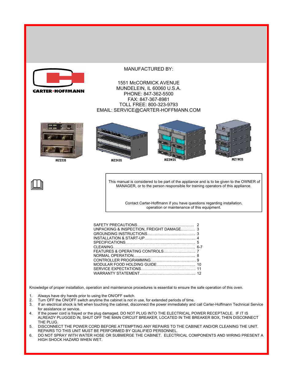 Carter-Hoffmann MZ243S-2T User Manual | 13 pages
