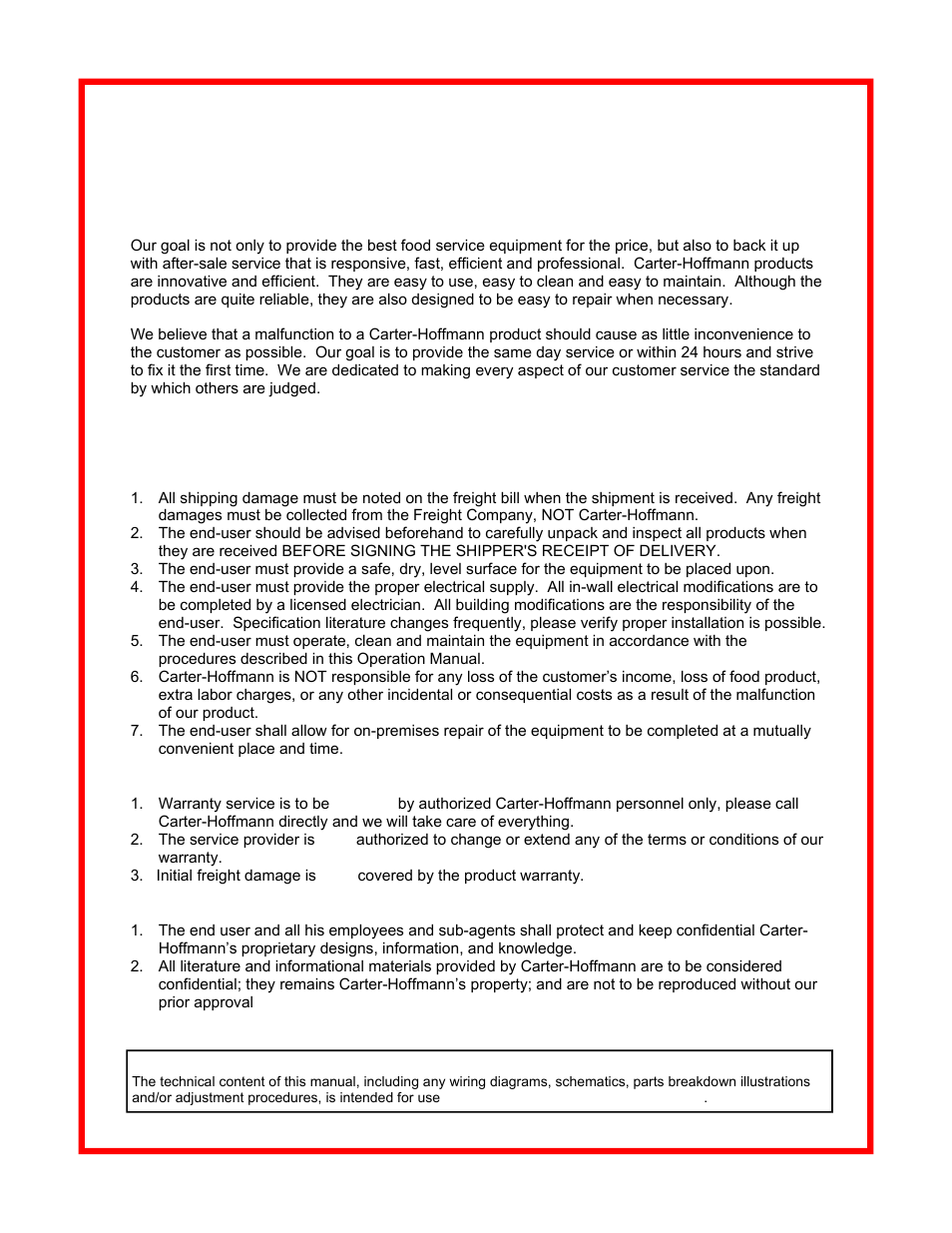 Service expectations | Carter-Hoffmann MZ243S-2T User Manual | Page 12 / 13