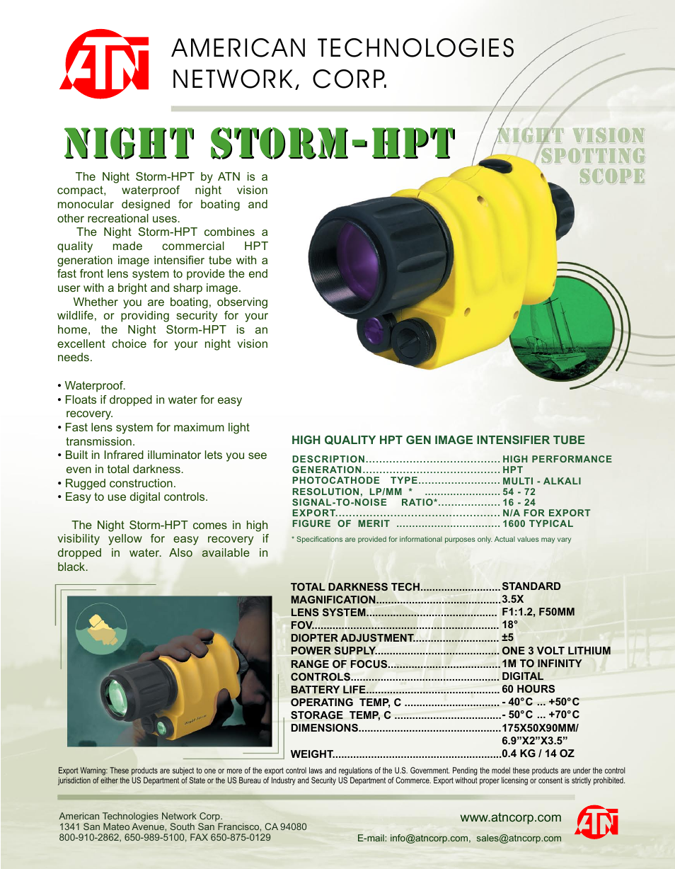 ATN Night Vision Spotting Scope Night Storm-HPT User Manual | 1 page