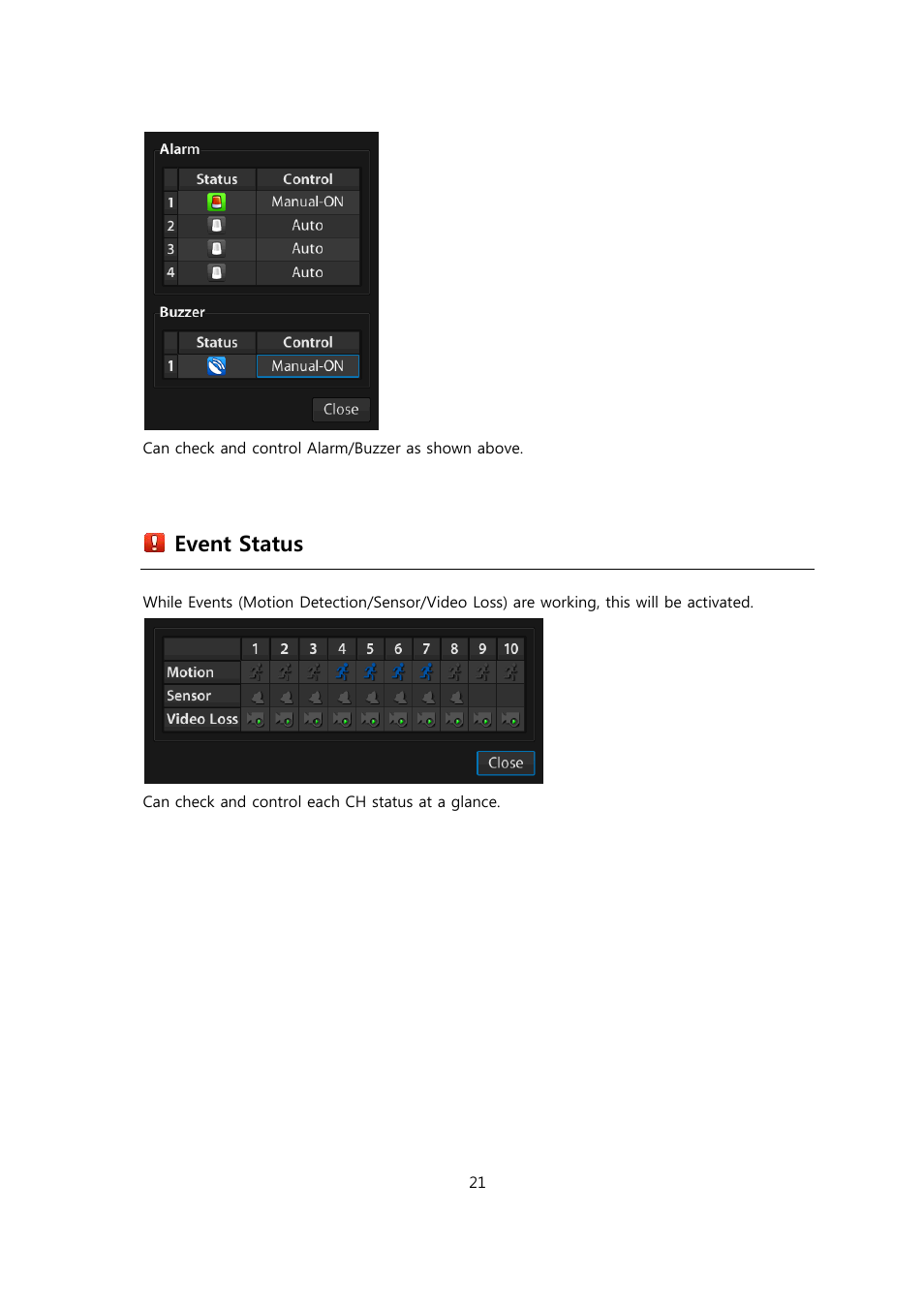 Event status | CCTV Camera Pros Viewtron Video Surveillance DVRs - HD-SDI and Standard Definition CCTV Recorders User Manual | Page 21 / 51