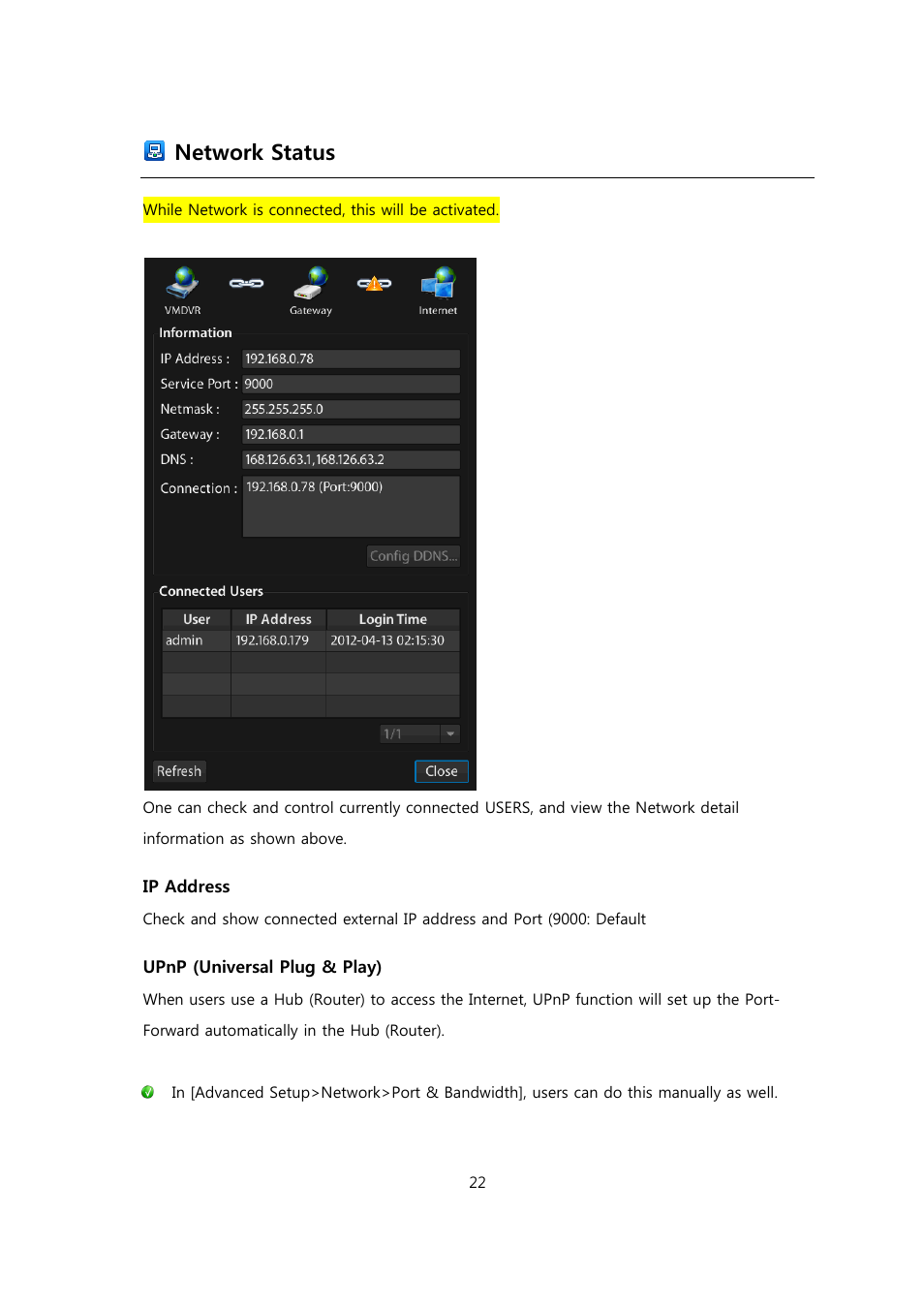 Network status | CCTV Camera Pros Viewtron Video Surveillance DVRs - HD-SDI and Standard Definition CCTV Recorders User Manual | Page 22 / 51