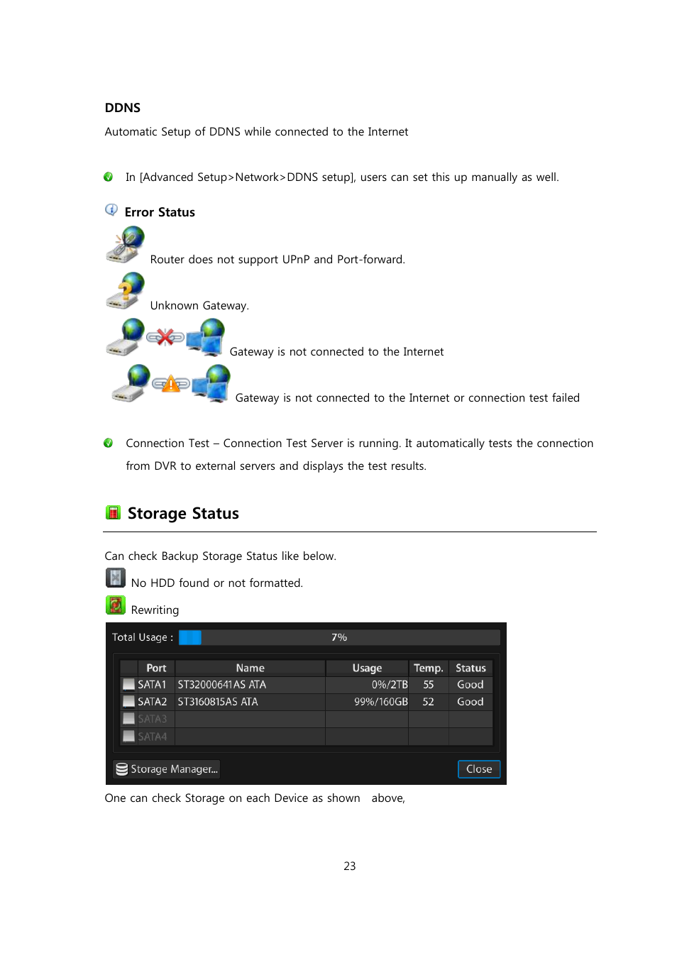 Storage status | CCTV Camera Pros Viewtron Video Surveillance DVRs - HD-SDI and Standard Definition CCTV Recorders User Manual | Page 23 / 51