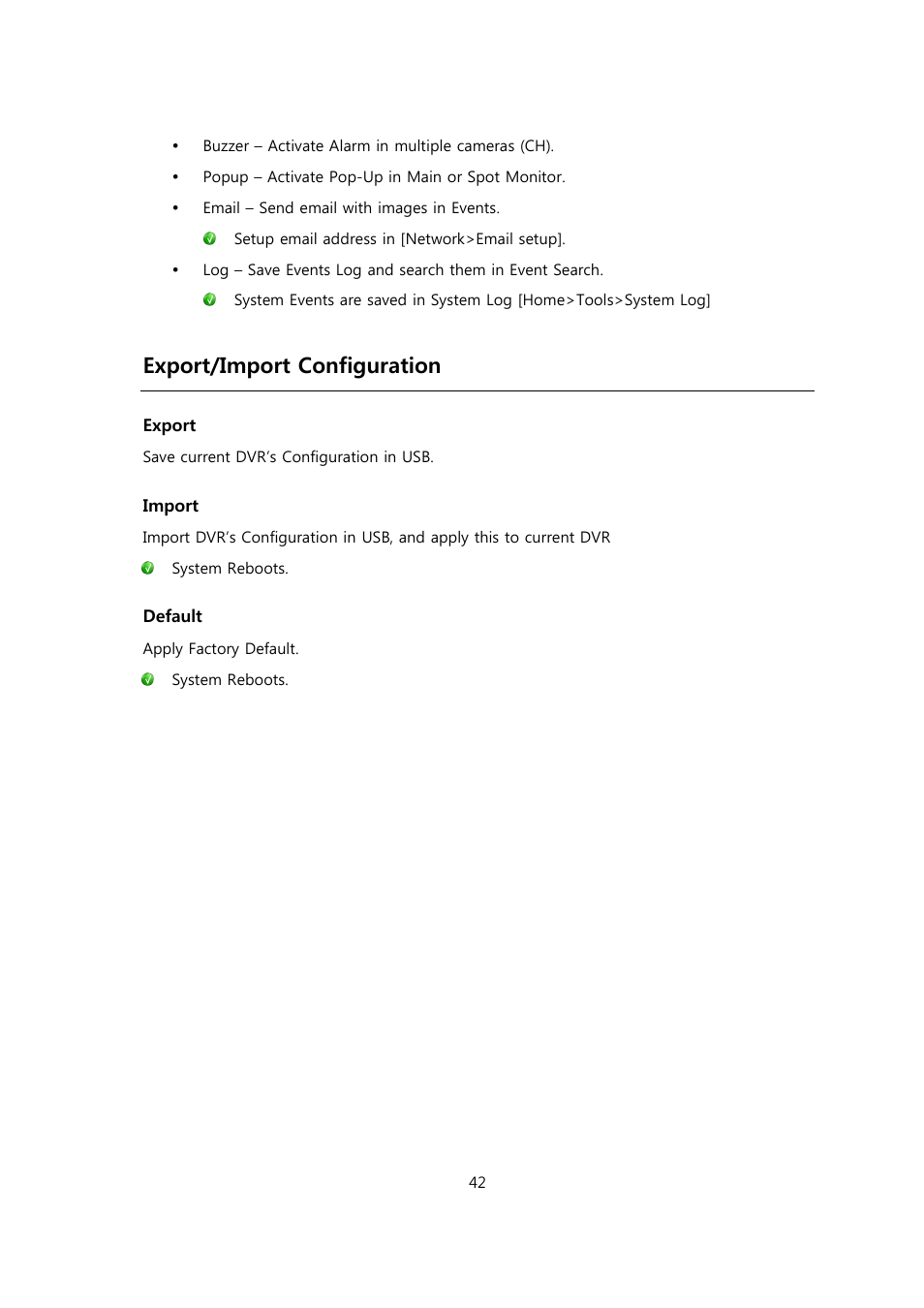 Export/import configuration | CCTV Camera Pros Viewtron Video Surveillance DVRs - HD-SDI and Standard Definition CCTV Recorders User Manual | Page 42 / 51