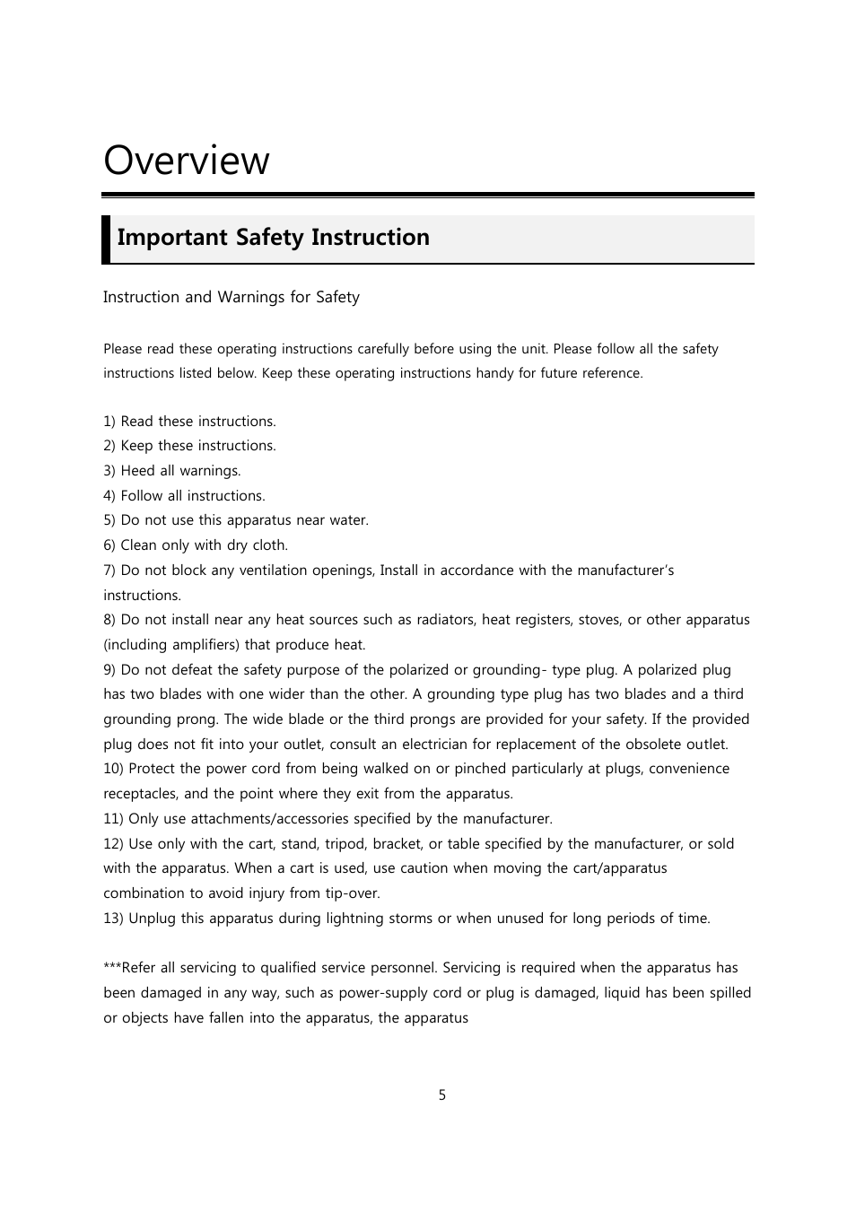 Overview, Important safety instruction | CCTV Camera Pros Viewtron Video Surveillance DVRs - HD-SDI and Standard Definition CCTV Recorders User Manual | Page 5 / 51