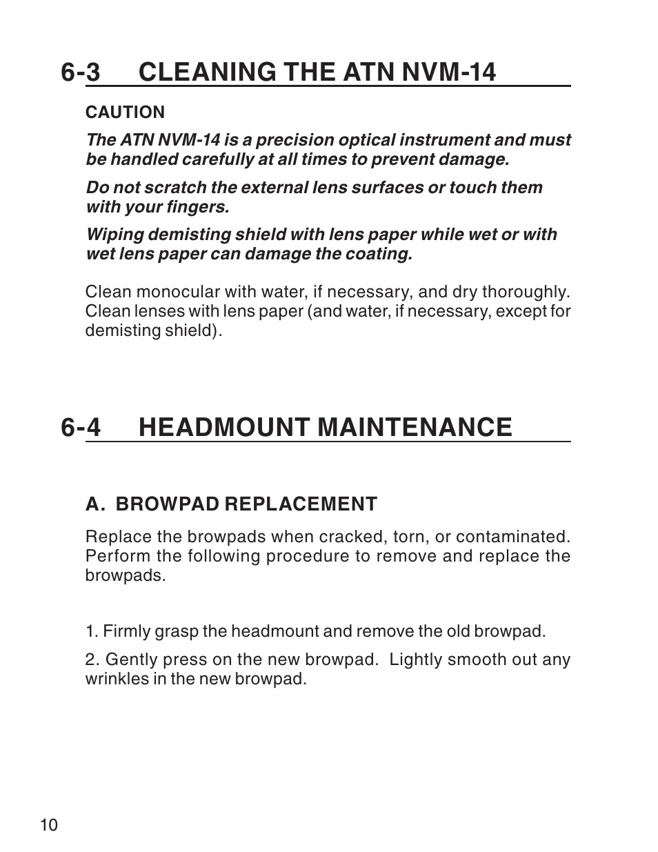 3 cleaning the atn nvm-14, 4 headmount maintenance | ATN NVM14 User Manual | Page 54 / 64