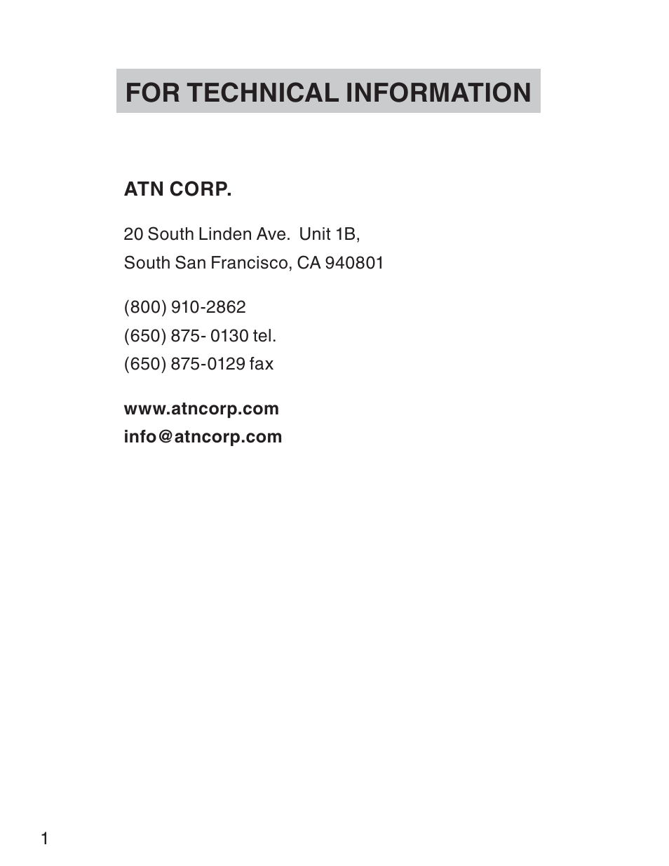 For technical information | ATN NVM14 User Manual | Page 62 / 64