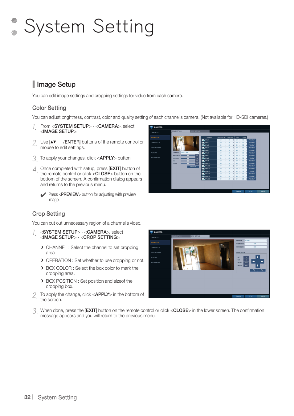 System setting, Image setup | CCTV Camera Pros iDVR-PRO A Series DVRs User Manual | Page 32 / 136