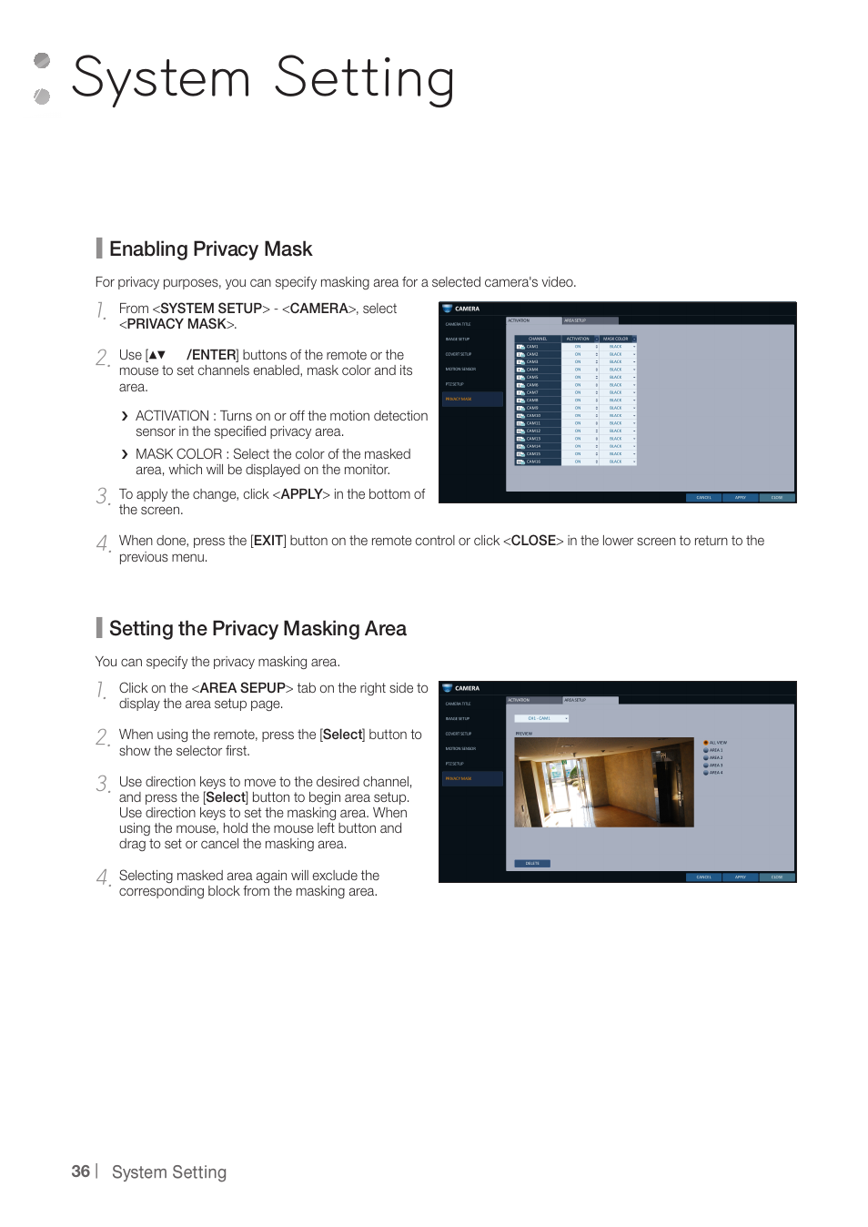 System setting | CCTV Camera Pros iDVR-PRO A Series DVRs User Manual | Page 36 / 136