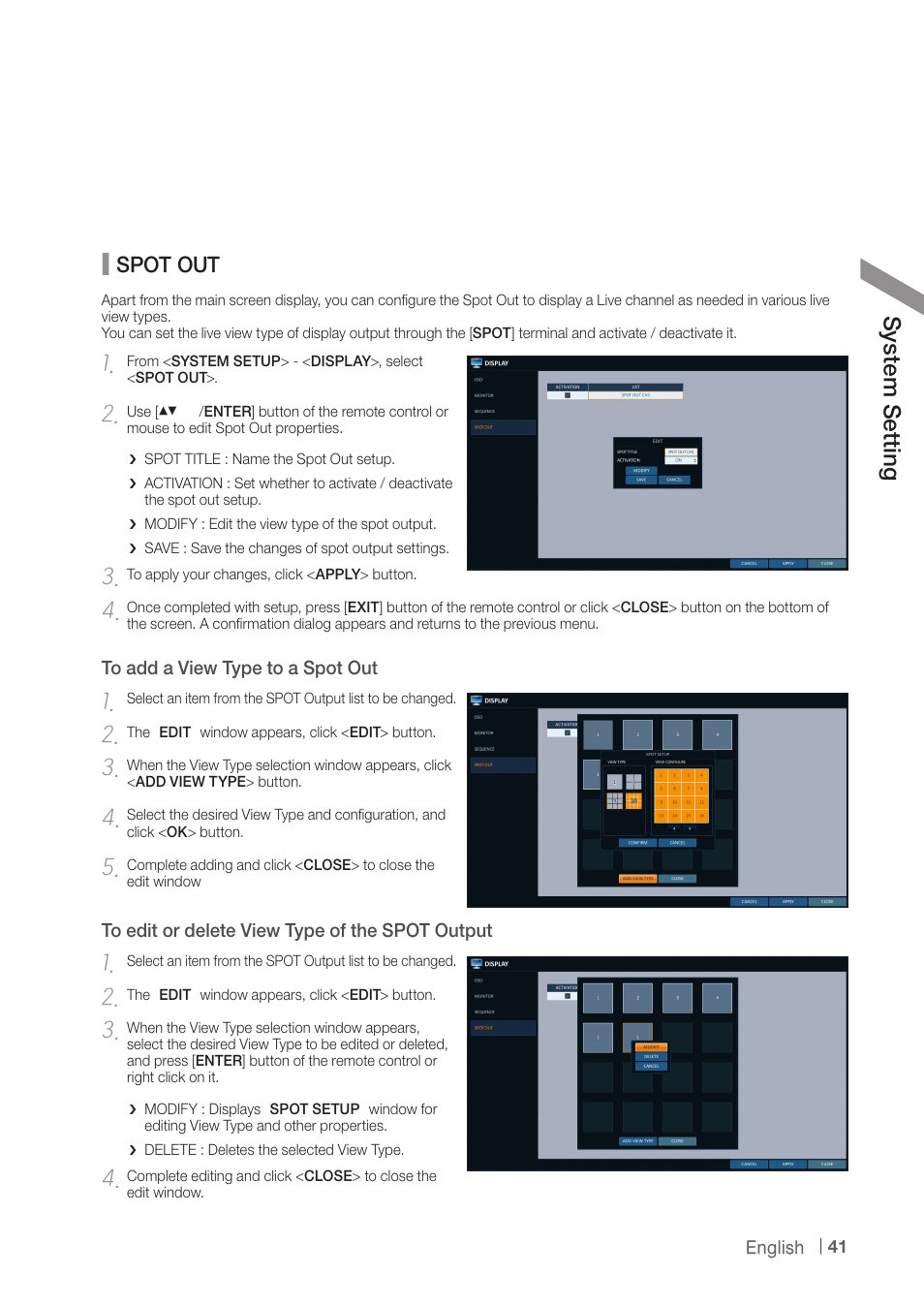 Sy ste m s ett ing, Spot out | CCTV Camera Pros iDVR-PRO A Series DVRs User Manual | Page 41 / 136
