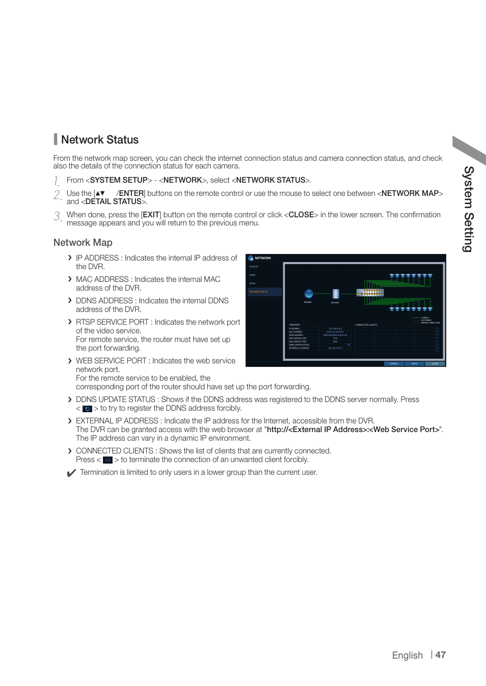Sy ste m s ett ing, Network status | CCTV Camera Pros iDVR-PRO A Series DVRs User Manual | Page 47 / 136