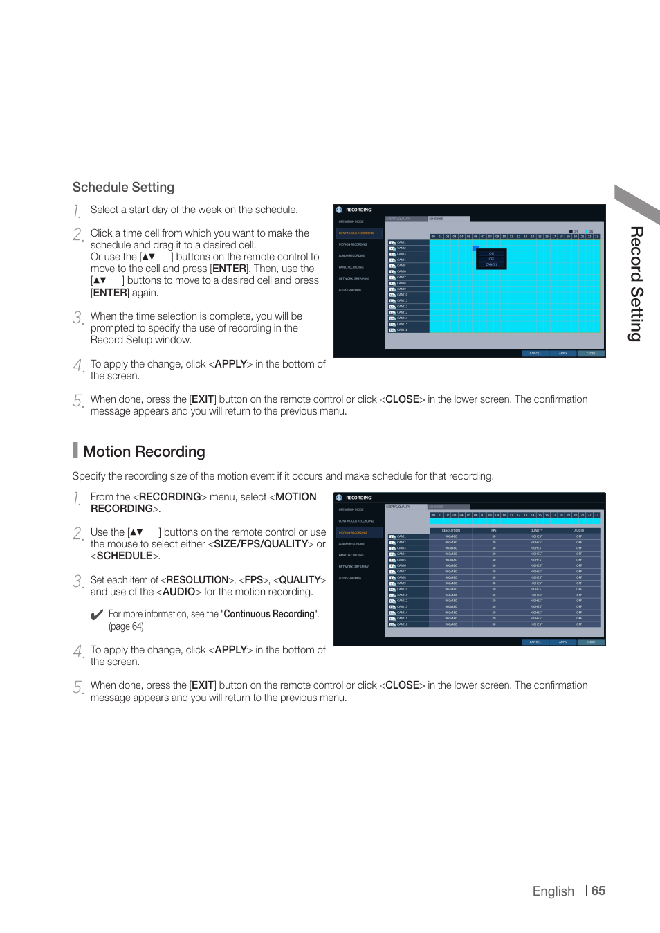 Re co rd s ett ing | CCTV Camera Pros iDVR-PRO A Series DVRs User Manual | Page 65 / 136
