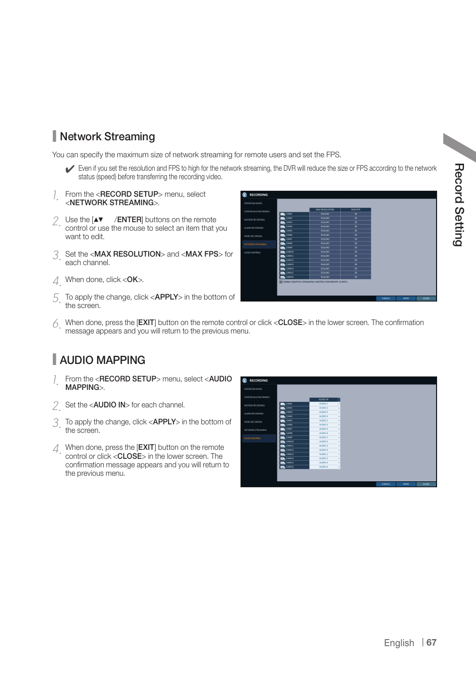 Re co rd s ett ing | CCTV Camera Pros iDVR-PRO A Series DVRs User Manual | Page 67 / 136