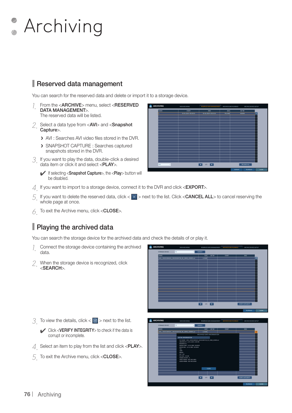 Archiving | CCTV Camera Pros iDVR-PRO A Series DVRs User Manual | Page 76 / 136