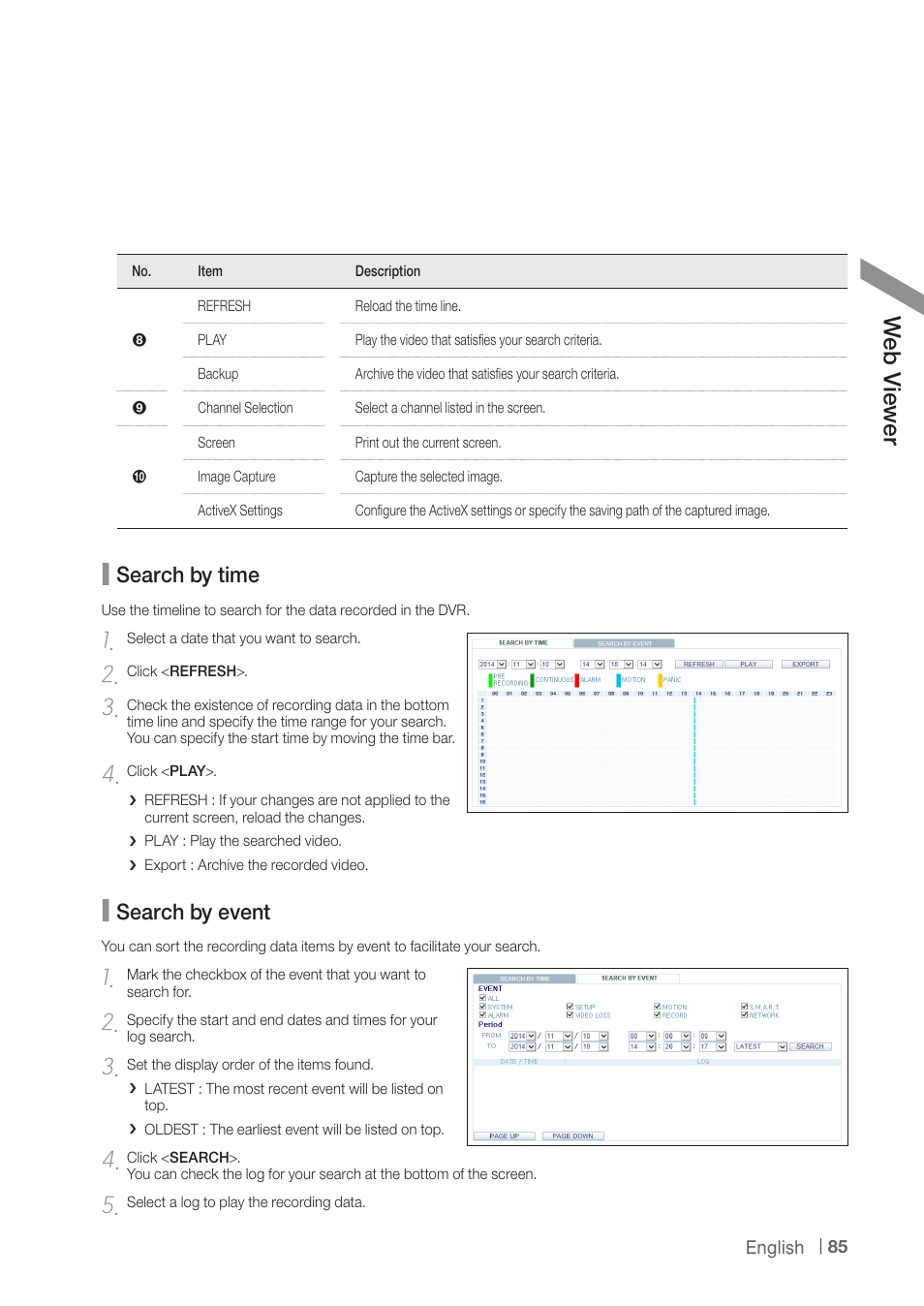 Web v iew er, Search by time, Search by event | CCTV Camera Pros iDVR-PRO A Series DVRs User Manual | Page 85 / 136