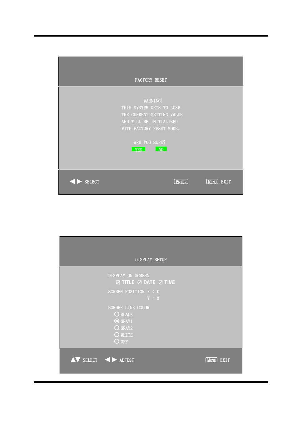 9 / 17 factory reset menu, Display setup menu | CCTV Camera Pros VM-Q401A CCTV Color Quad Processor User Manual | Page 11 / 15