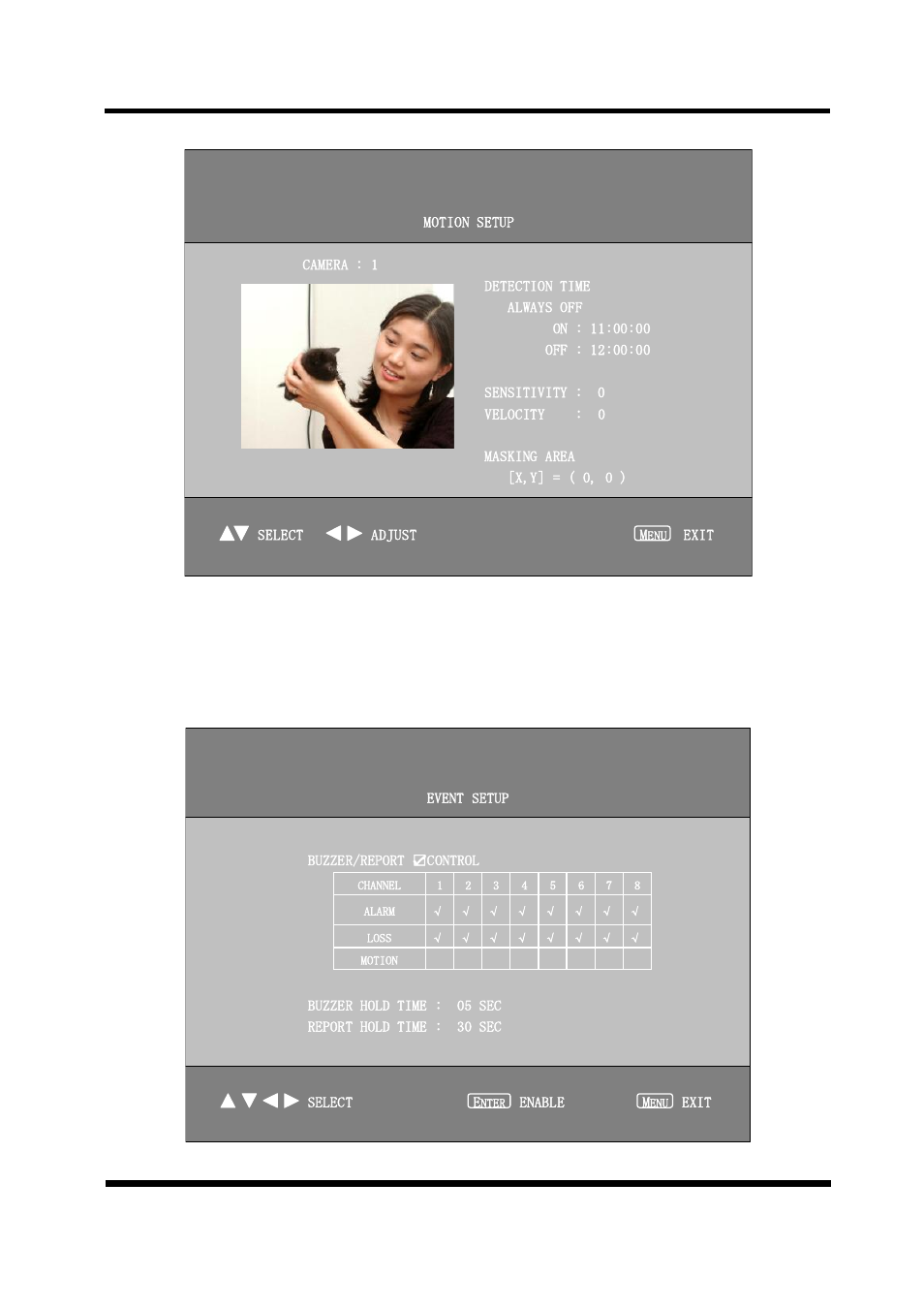11 / 17 motion setup menu, Event setup menu | CCTV Camera Pros VM-Q401A CCTV Color Quad Processor User Manual | Page 13 / 15