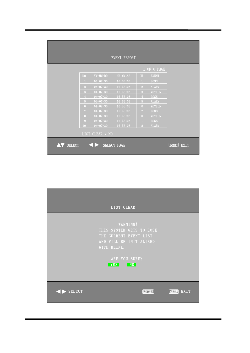 12 / 17 event report, Event list clear menu | CCTV Camera Pros VM-Q401A CCTV Color Quad Processor User Manual | Page 14 / 15