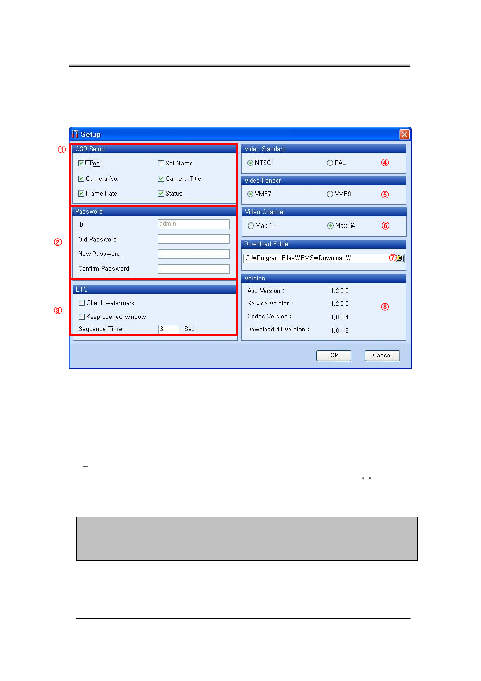 Ems setup, Osd setup, Password | CCTV Camera Pros iDVR-RT Series Video Surveillance Recorders Software Manual User Manual | Page 18 / 45