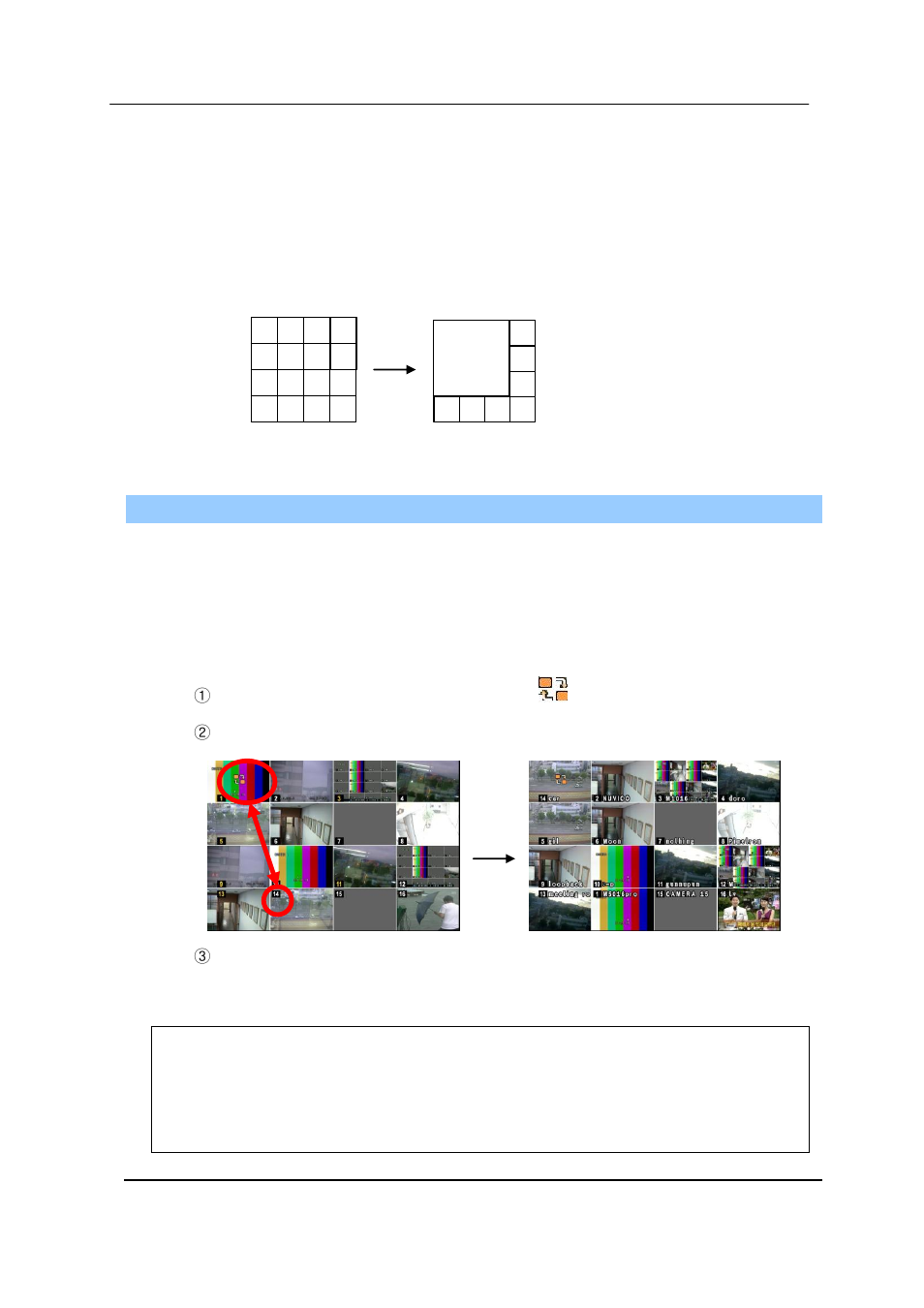 Quick button for multi screen display, Quick multi split mode change, Repositioning | CCTV Camera Pros iDVR-RT16 Real Time Stand Alone Surveillance DVR User Manual User Manual | Page 27 / 88