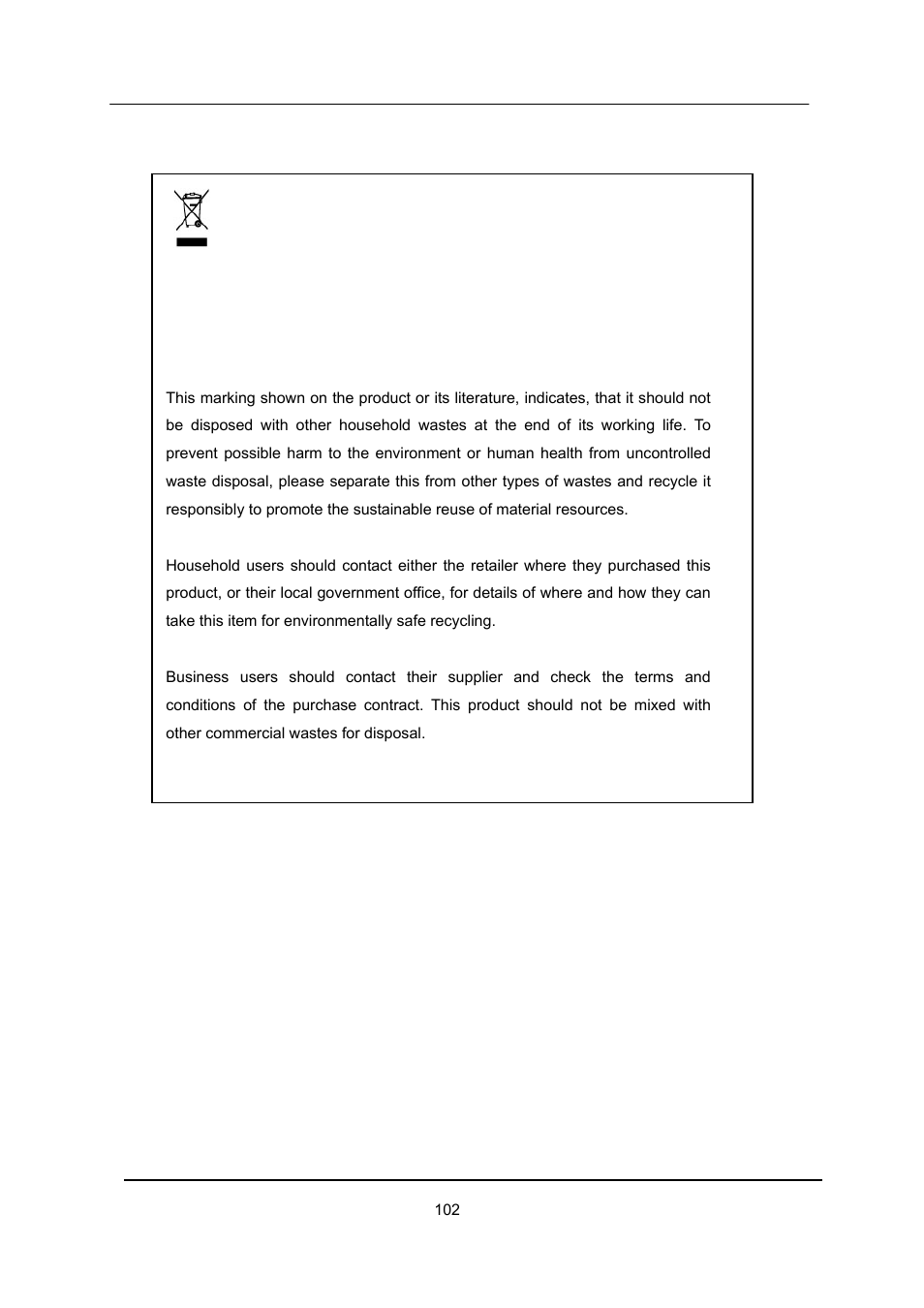Weee symbol information | CCTV Camera Pros iDVR-E Series Video Surveillance Recorders Product Manual User Manual | Page 103 / 104