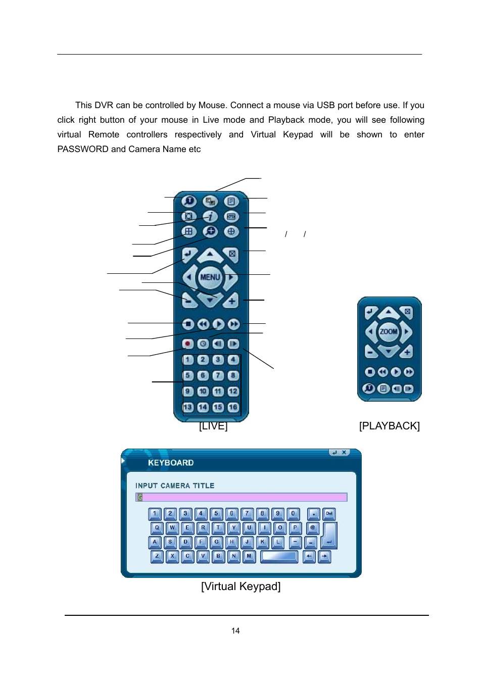 Virtual keypad for mouse control, Virtual keypad | CCTV Camera Pros iDVR-E Series Video Surveillance Recorders Product Manual User Manual | Page 15 / 104